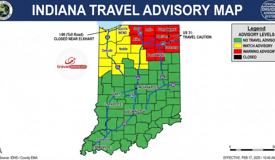indiana travel advisory map