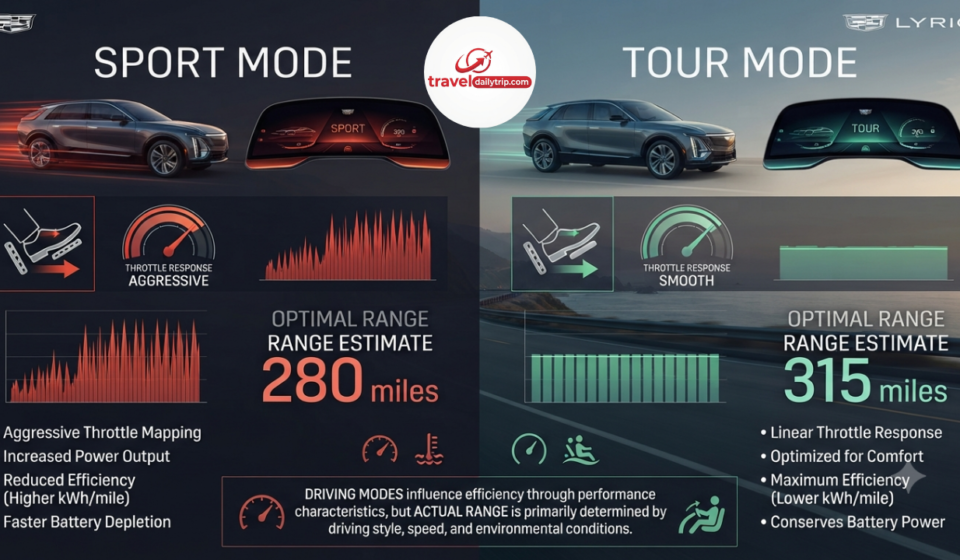 Do Cadillac Lyriq Driving Modes Affect Range or Battery Usage?